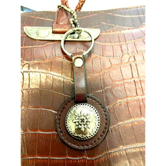 Bueno Faux Leather Medium Alligator Print Embossed Satchel Shoulder Brown - Picture 8 of 10